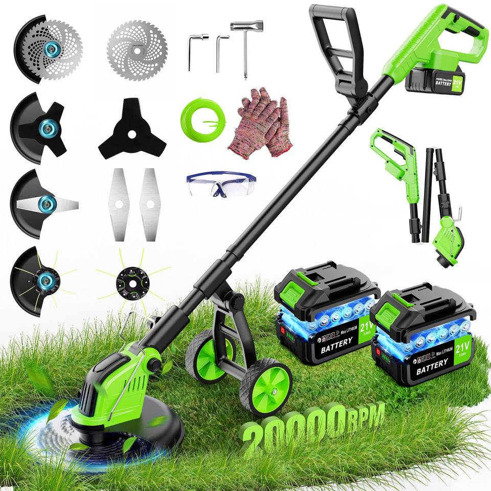 Kihoplly weed wacker with wheels for easy, stable lawn trimming.