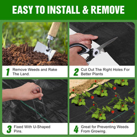 Kijamilee weed barrier easy-install with ten U-shaped pegs for secure setup.
