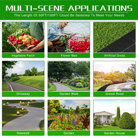 Kijamilee UV-stabilized weed barrier resists sun exposure for outdoor use.