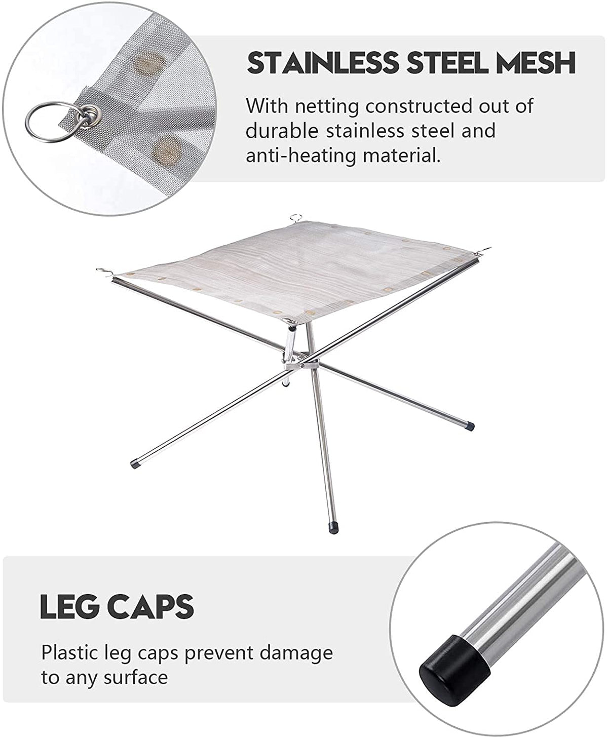 Kikerike fire pit ash cleanup with 0.96mm heat-resistant mesh.