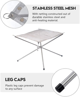 Kikerike fire pit ash cleanup with 0.96mm heat-resistant mesh.