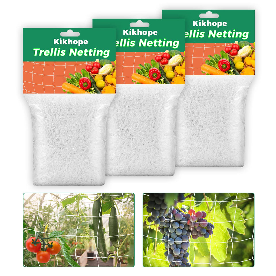 Kikhope trellis netting 5x15ft 3-pack assembly provides easy support for climbing plants.