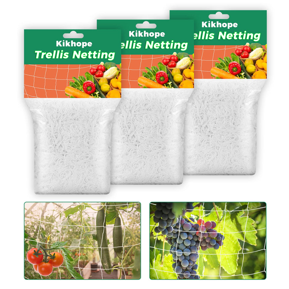 Kikhope trellis netting 5x30ft in white supports heavy crops and tidy climbing growth.