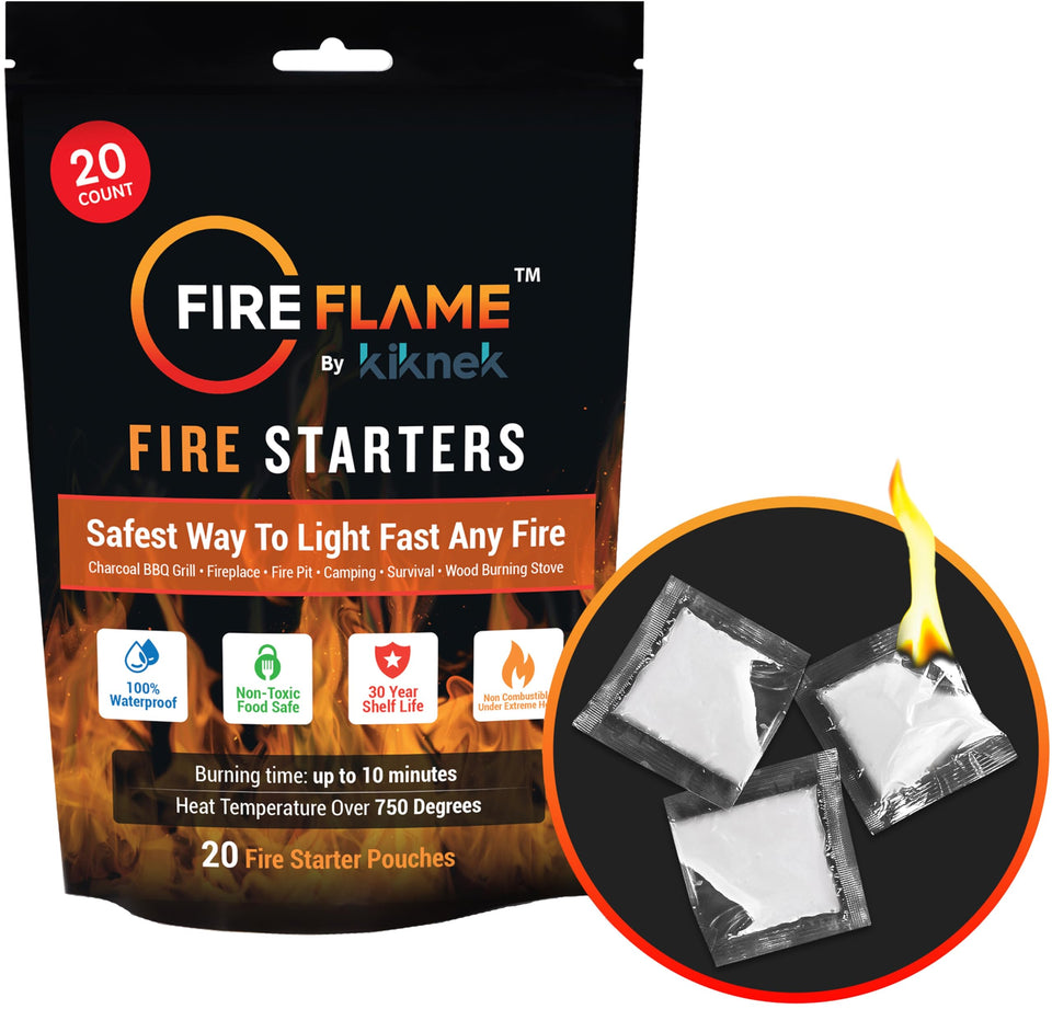 Kiknek FireFlame pouch lighting close-up shows fast ignition for a quick fire