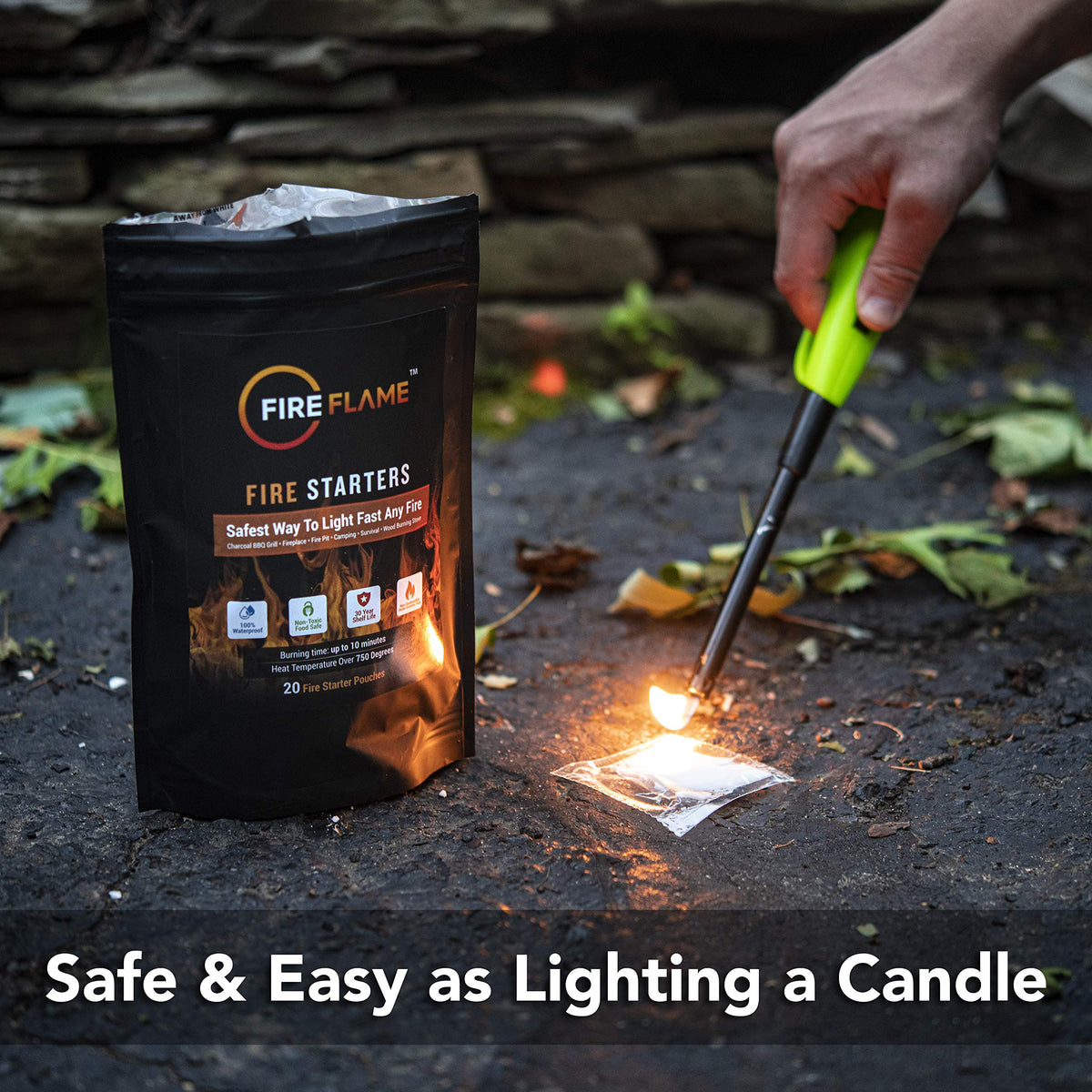 Kiknek FireFlame waterproof performance image highlights reliable lighting in rain