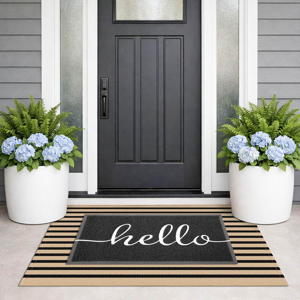 KILOCOCO striped rug brown and black weave adds chic entryway style.
