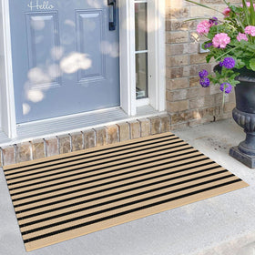 KILOCOCO striped rug front door mat in brown and black for busy entrances.