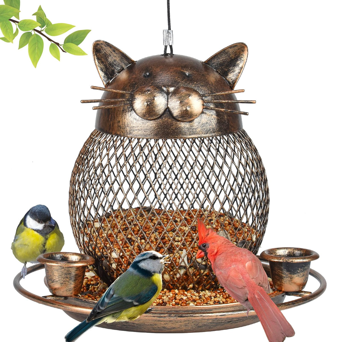 KIMCHOMERSE cat-shaped bird feeder base attracts birds and adds garden charm.