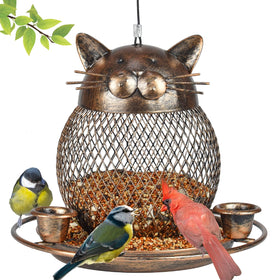 KIMCHOMERSE cat-shaped bird feeder base attracts birds and adds garden charm.