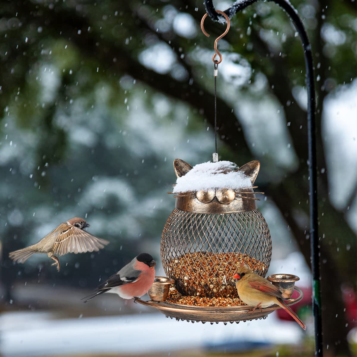 KIMCHOMERSE easy-fill clamshell lid simplifies refilling bird feed.