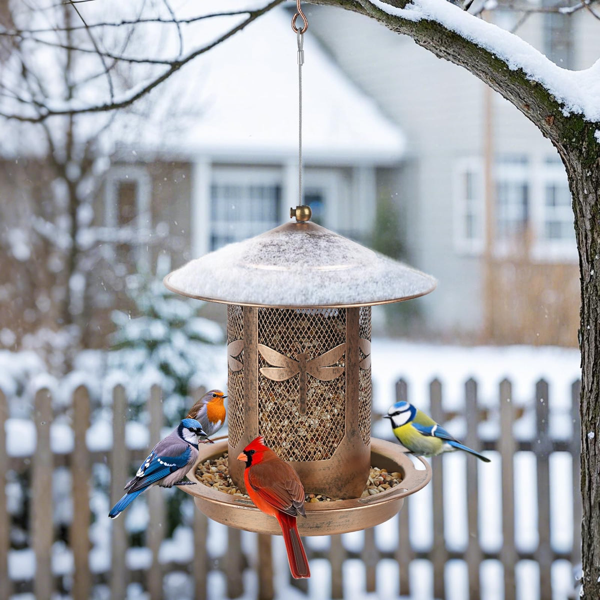 Kimerse dragonfly feeder adds charm to porch while inviting feathered visitors.