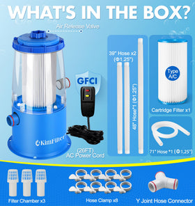 KimFilter 1000 GPH water outlet returning clean water