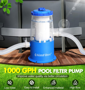 KimFilter 1000 GPH pump side view highlighting transparent casing