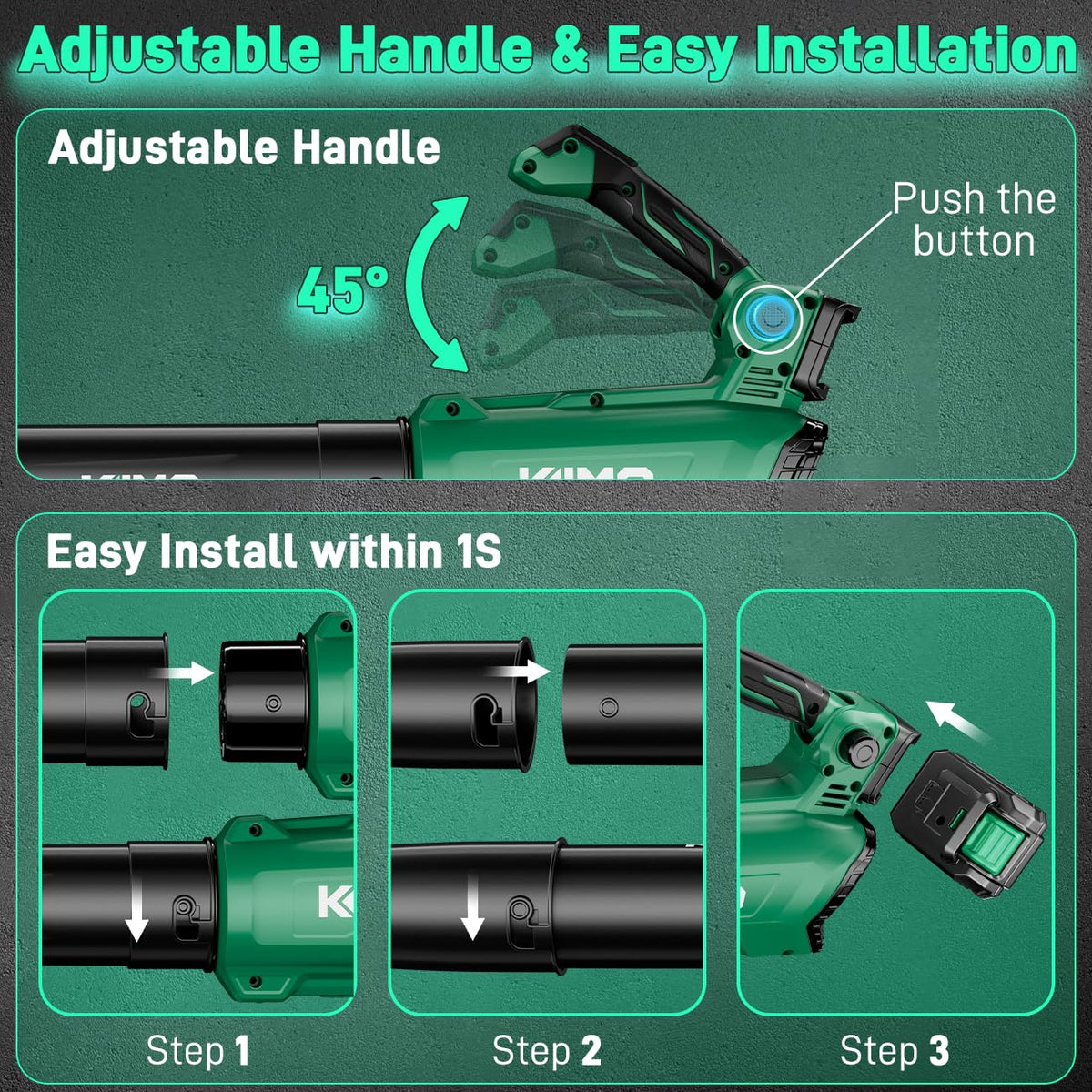 KIMO two batteries offer backup power for longer cleaning sessions