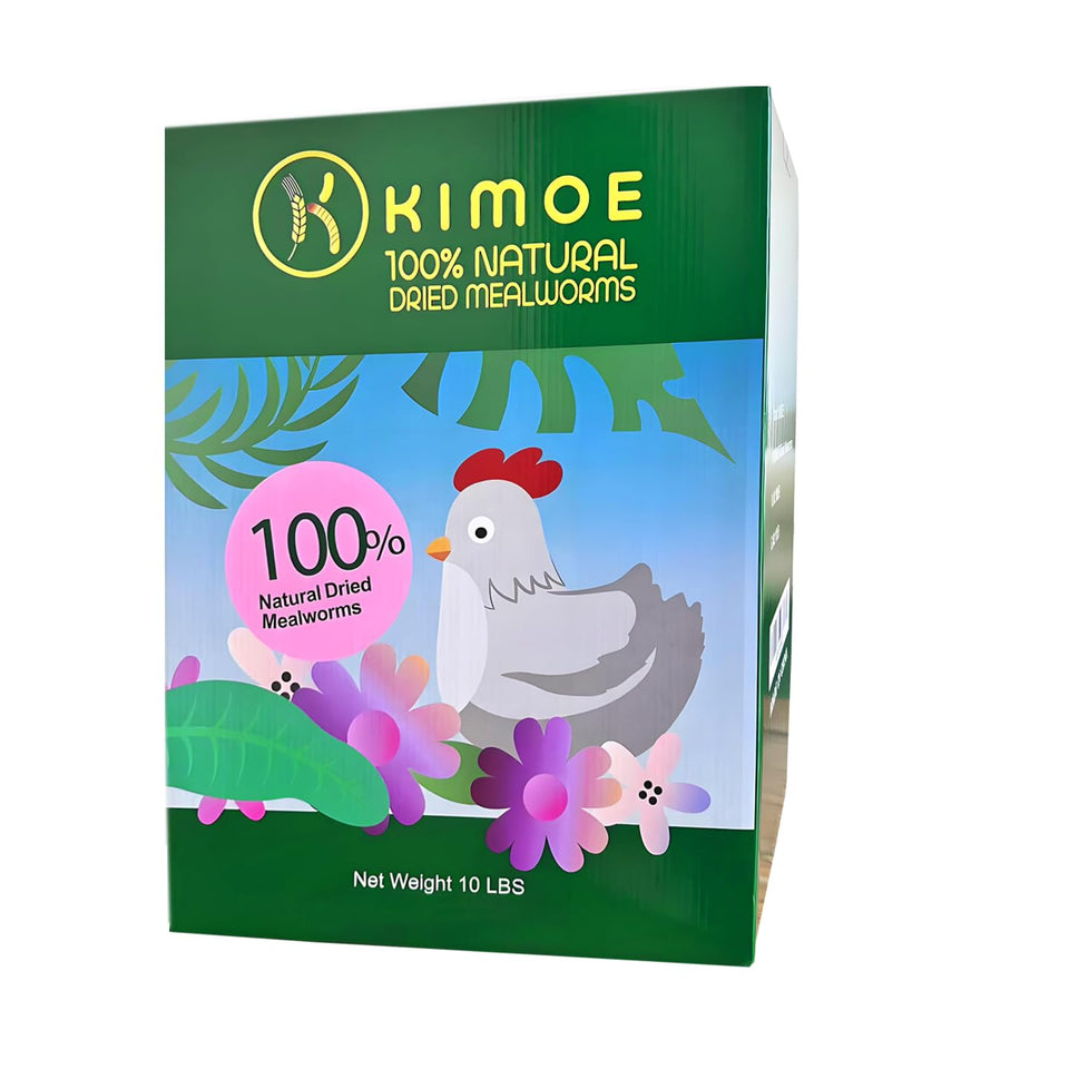 Kimoe bulk dried mealworms 10lb bag for poultry and wild birds, a convenient protein source.