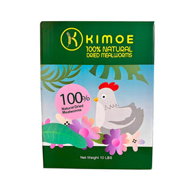 Kimoe dried mealworms closeup showing natural ingredients and protein-packed appeal for birds.