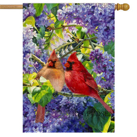 KIMPUDSEN Birds and Lilacs flag shows cardinals among lilacs in spring colors