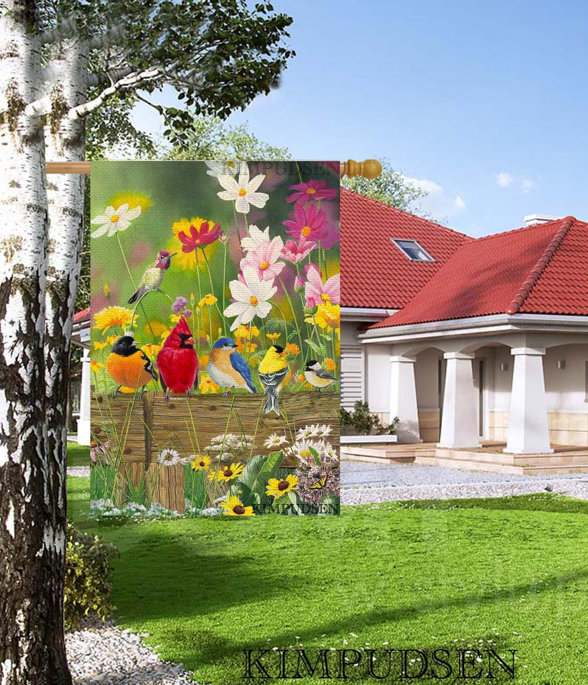 KIMPUDSEN hummingbird flowers garden flag double-sided printing stays vibrant.