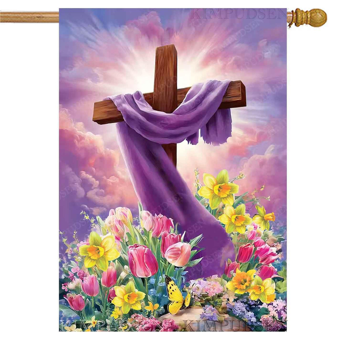 KIMPUDSEN Spring Easter house flag front view adds seasonal curb appeal