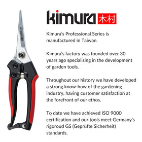 Kimura 8" Pro Pruning Scissors PTFE-coated blades reduce sap buildup and rust