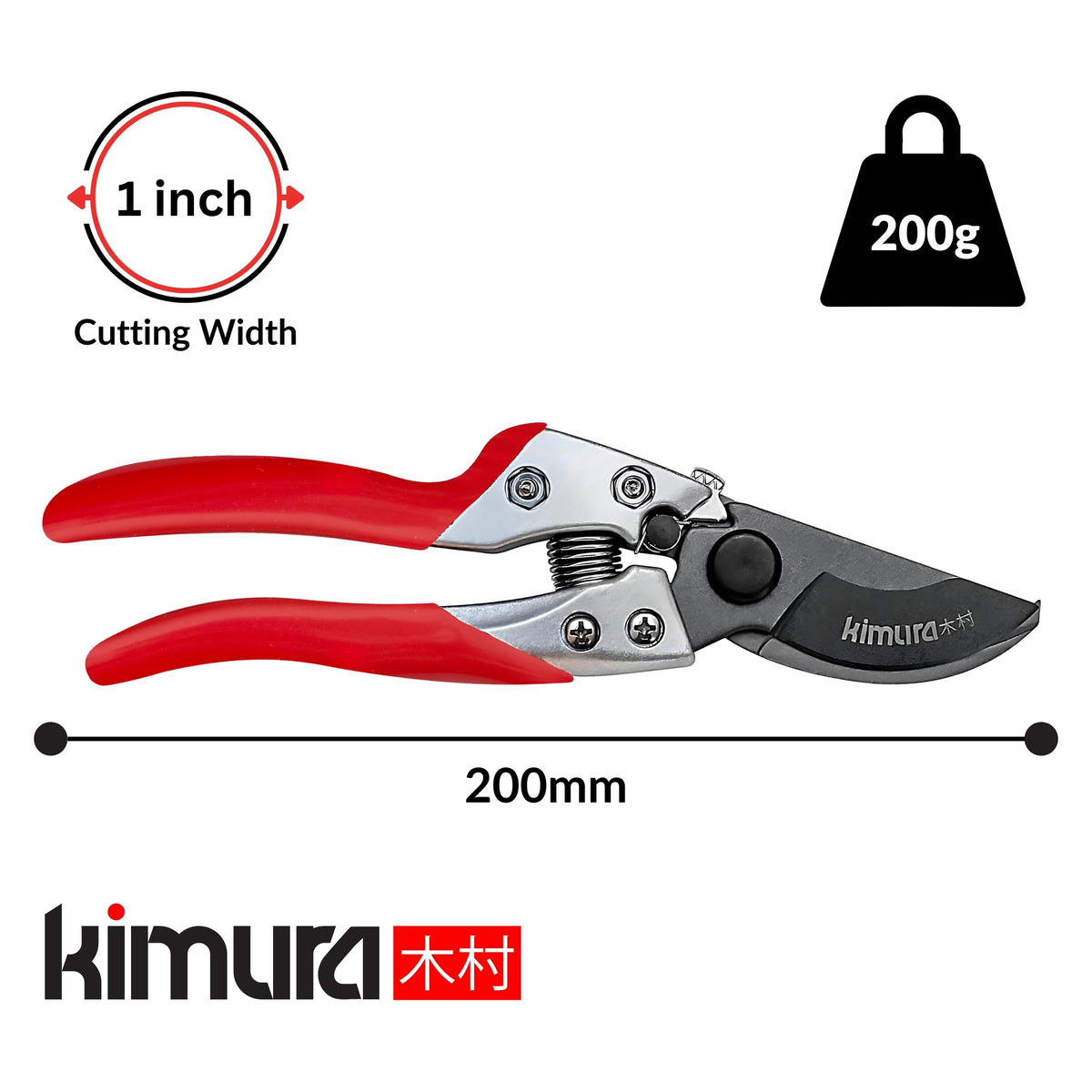 Kimura 8-Inch Pro Bypass Pruners with aluminum handle for lightweight comfort