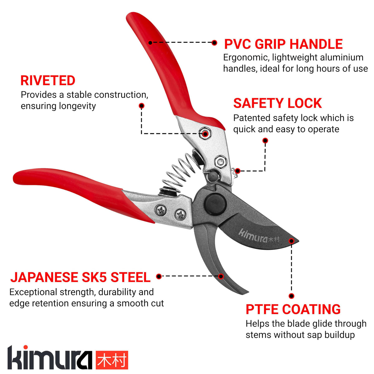 Kimura 8-Inch Pro Bypass Pruners demonstrating 1-inch cut capacity