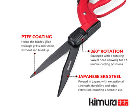 Kimura Pro Grass Shears ergonomic TPR handles reduce fatigue during use.