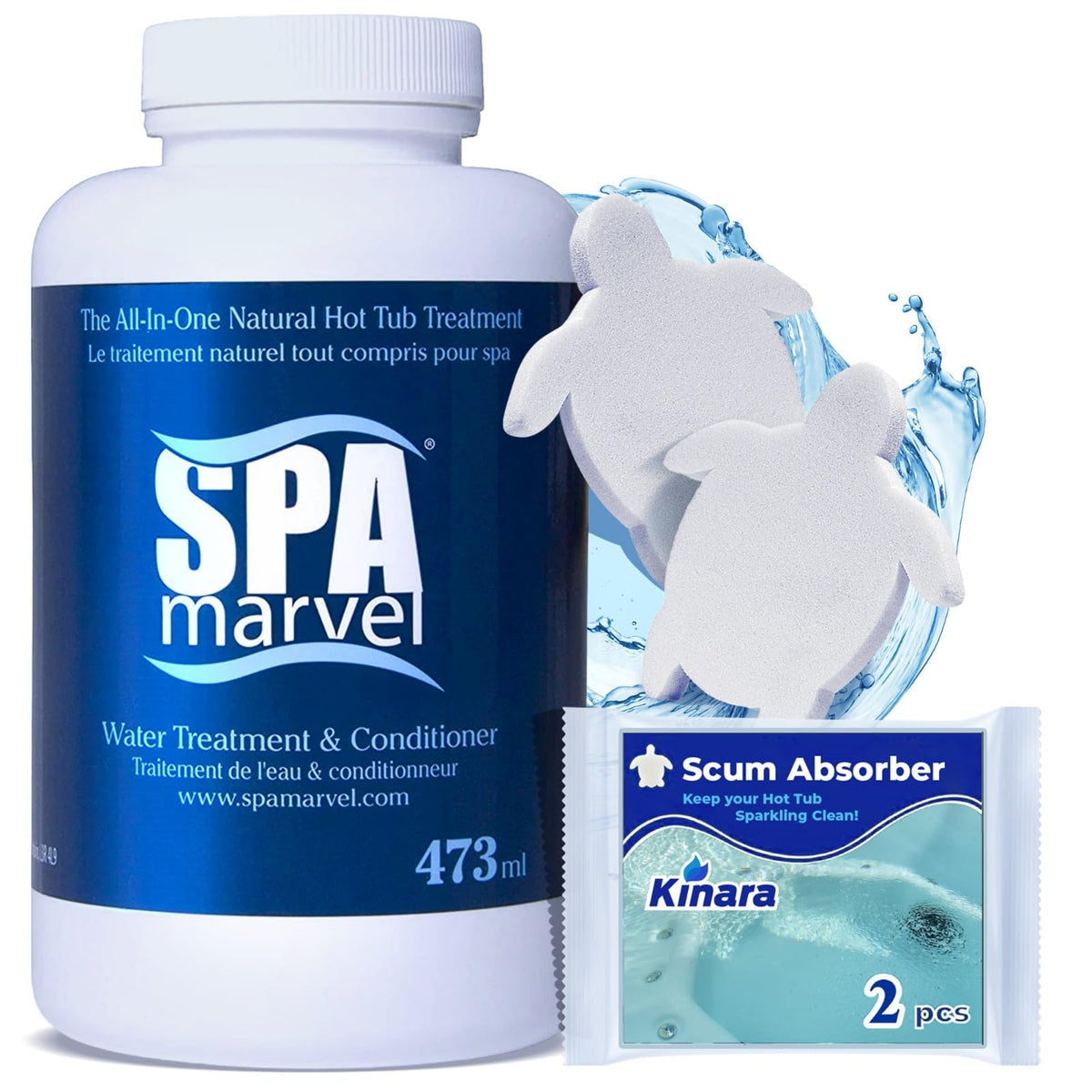 Kinara Spa Marvel bottle pour demonstrates easy dosing for softer, clearer spa water.