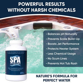 Kinara Spa Marvel works with chlorine, bromine, or salt to improve water care.