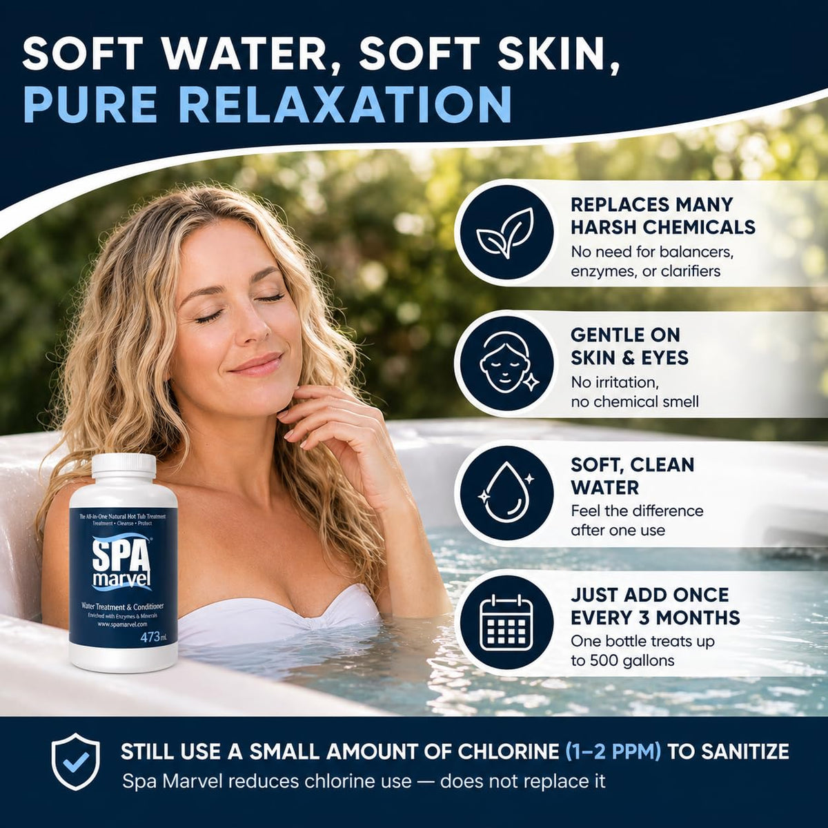 Kinara Spa Marvel bottle helps maintain soft, inviting water clarity.