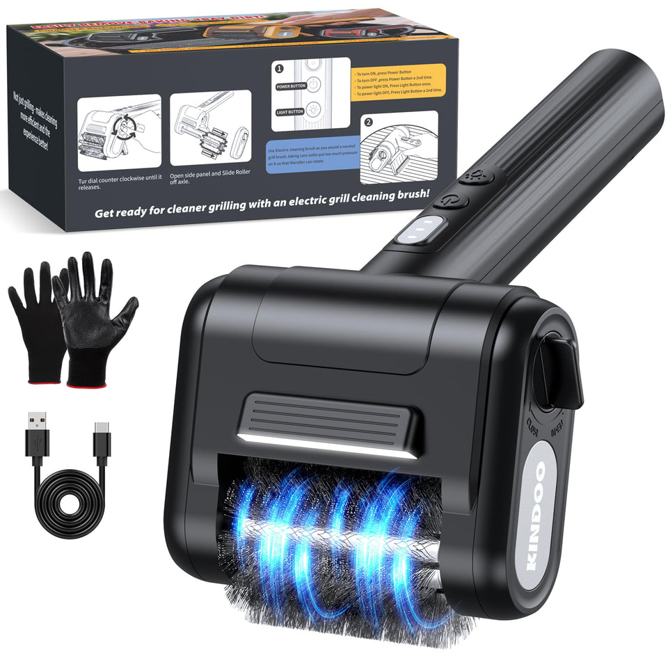 Kindoo electric grill brush with 800rpm motor cleans grease quickly and evenly.