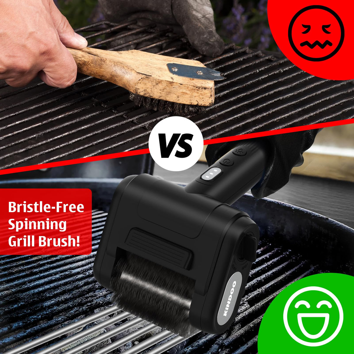 Kindoo electric grill brush features LED light for precise, visible grilling cleanup.
