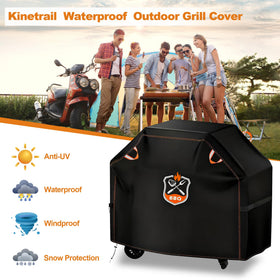 Kinetrail grill cover on Weber shows universal compatibility.