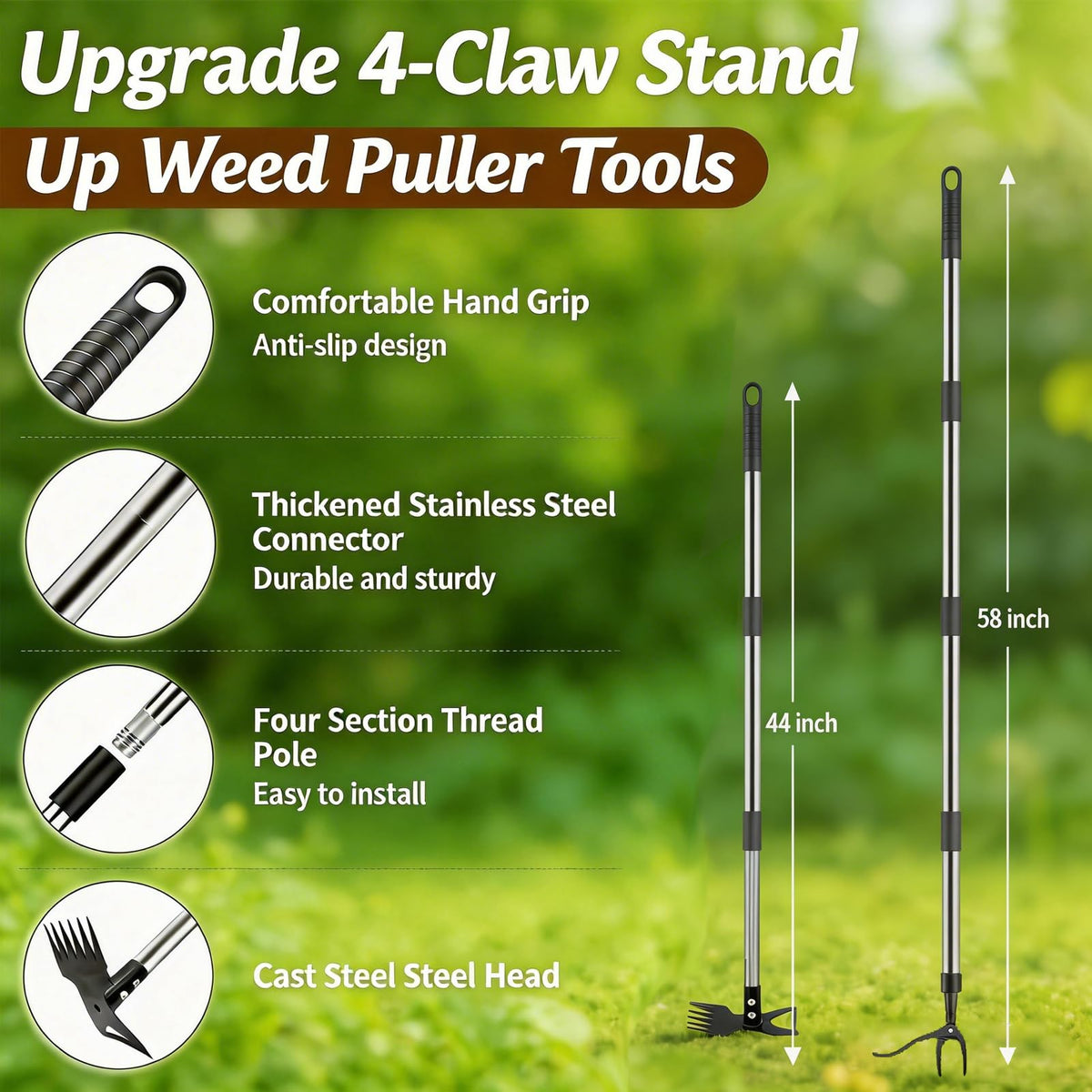 KINFIDTOW adjustable handle shows 16-58 inch range for comfortable gardening