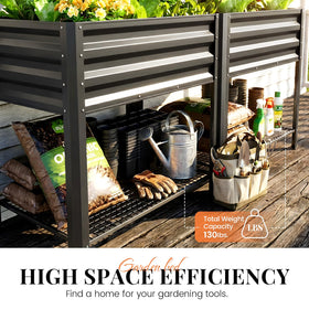 King Bird raised bed with legs and shelf highlighting elevated design
