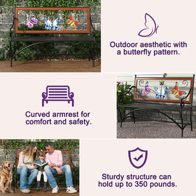 KINGBO bench features a cast-iron frame and solid wood seat for durability.