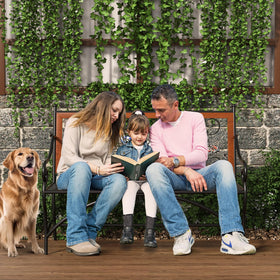 KINGBO patio bench with black armrests, ideal for porch conversations.