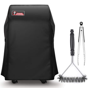 Kingkong 7105 grill cover front view protects Weber Spirit 210 from sun and rain.
