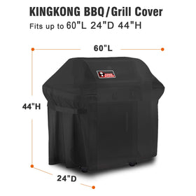 Kingkong gas cover on Weber Genesis S330 provides weather protection and secure fit.