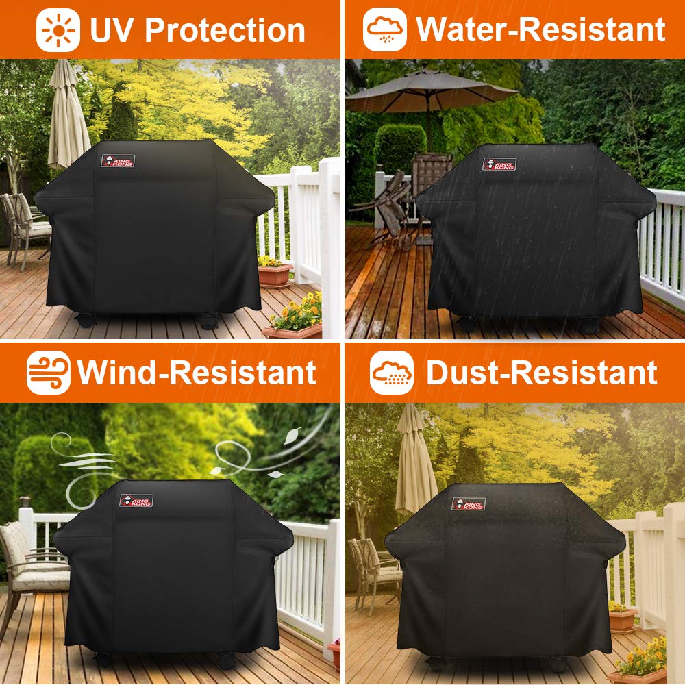 Kingkong grill cover includes brush, tongs, and thermometer for ready-to-use setup.