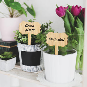 Kinglake bamboo labels feature natural wood pattern blending with plants