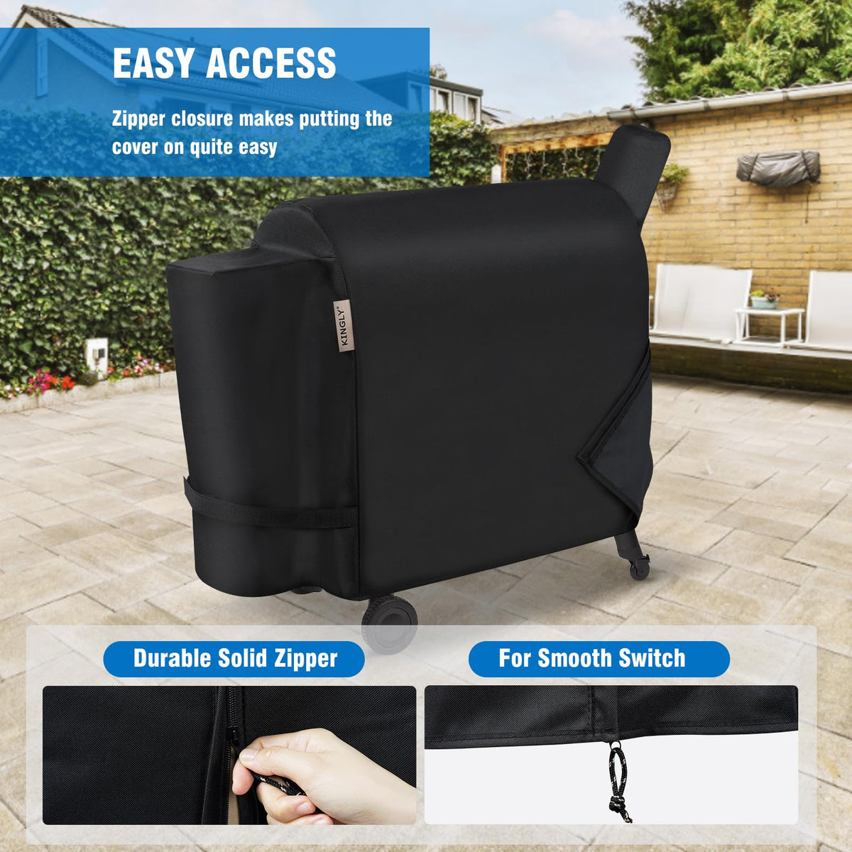 KINGLY waterproof sealed seams keep your grill dry after rain.