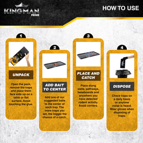 Kingman Prime large glue trap in kitchen setting for rodent control.