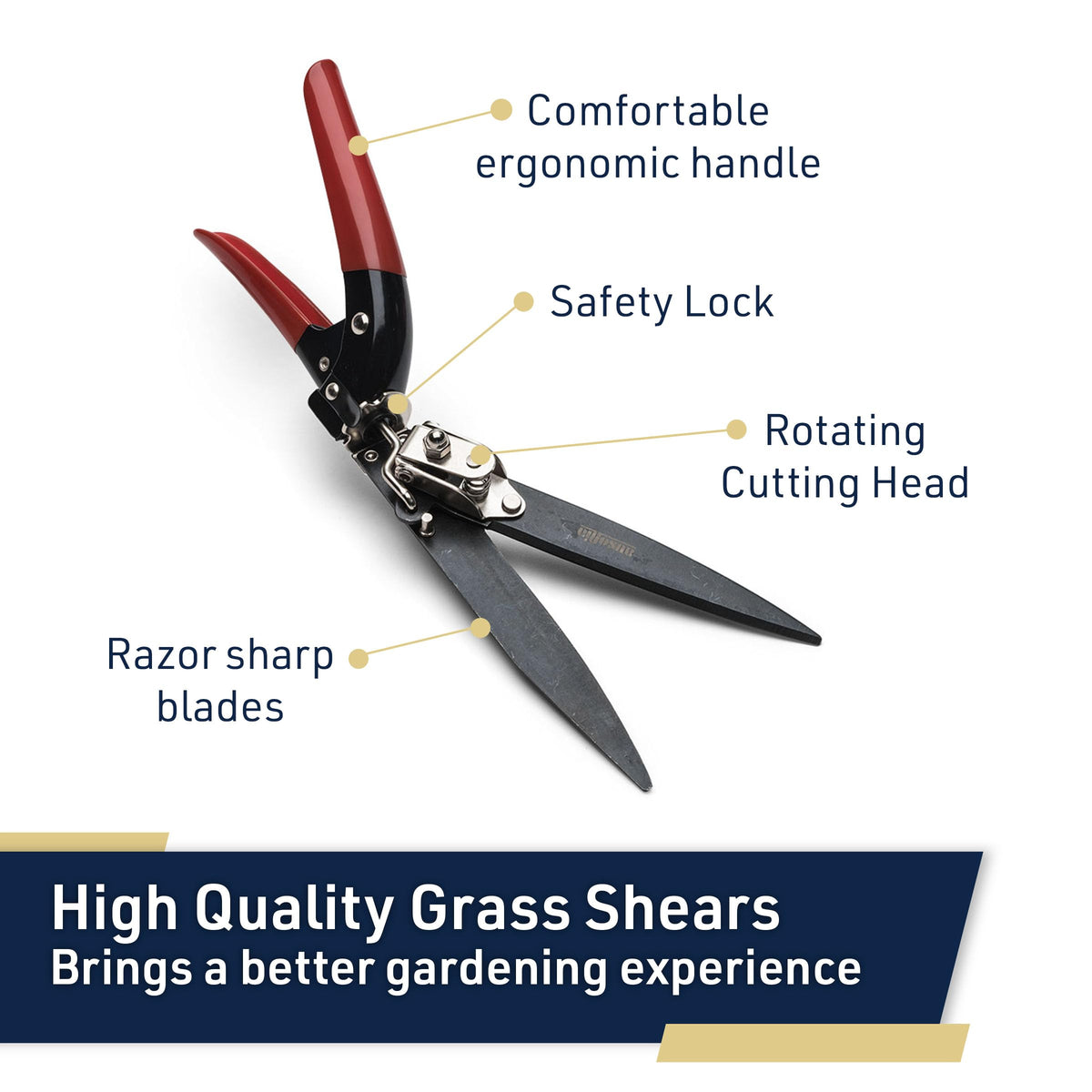 Kings County Tools Grass Shears plastic-coated handles for comfortable grip during use.