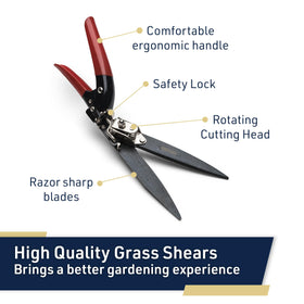 Kings County Tools Grass Shears plastic-coated handles for comfortable grip during use.