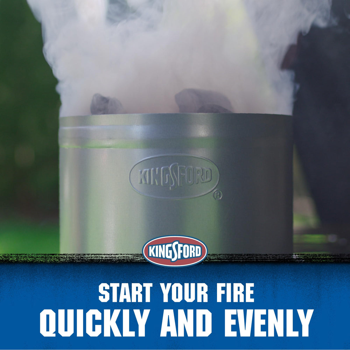 Kingsford chimney starter heat shield and stay-cool handle for safe pouring