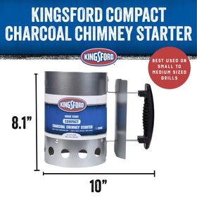 Kingsford Compact Starter with stay-cool handle enables safer lighting of charcoal.