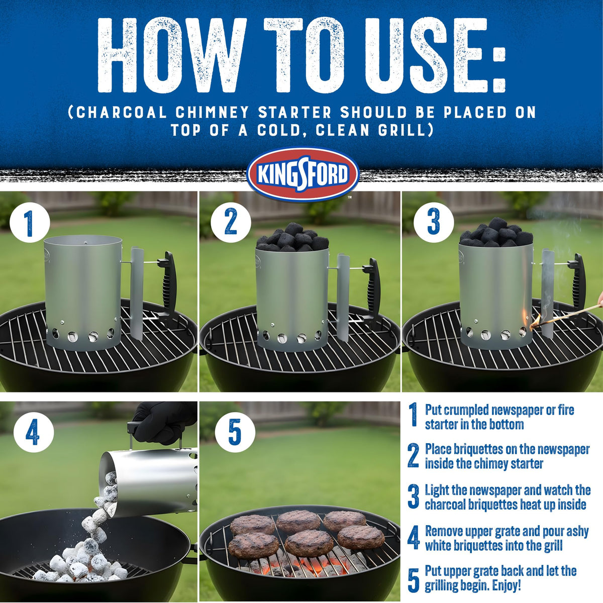 Kingsford zinc steel body shows rust resistance for durable grilling.