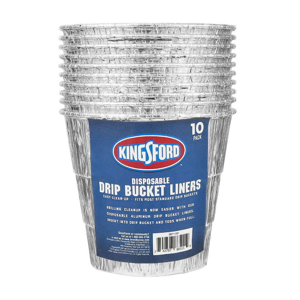 Kingsford disposable drip bucket liner aluminum closeup showing heat resistant foil for grease collection