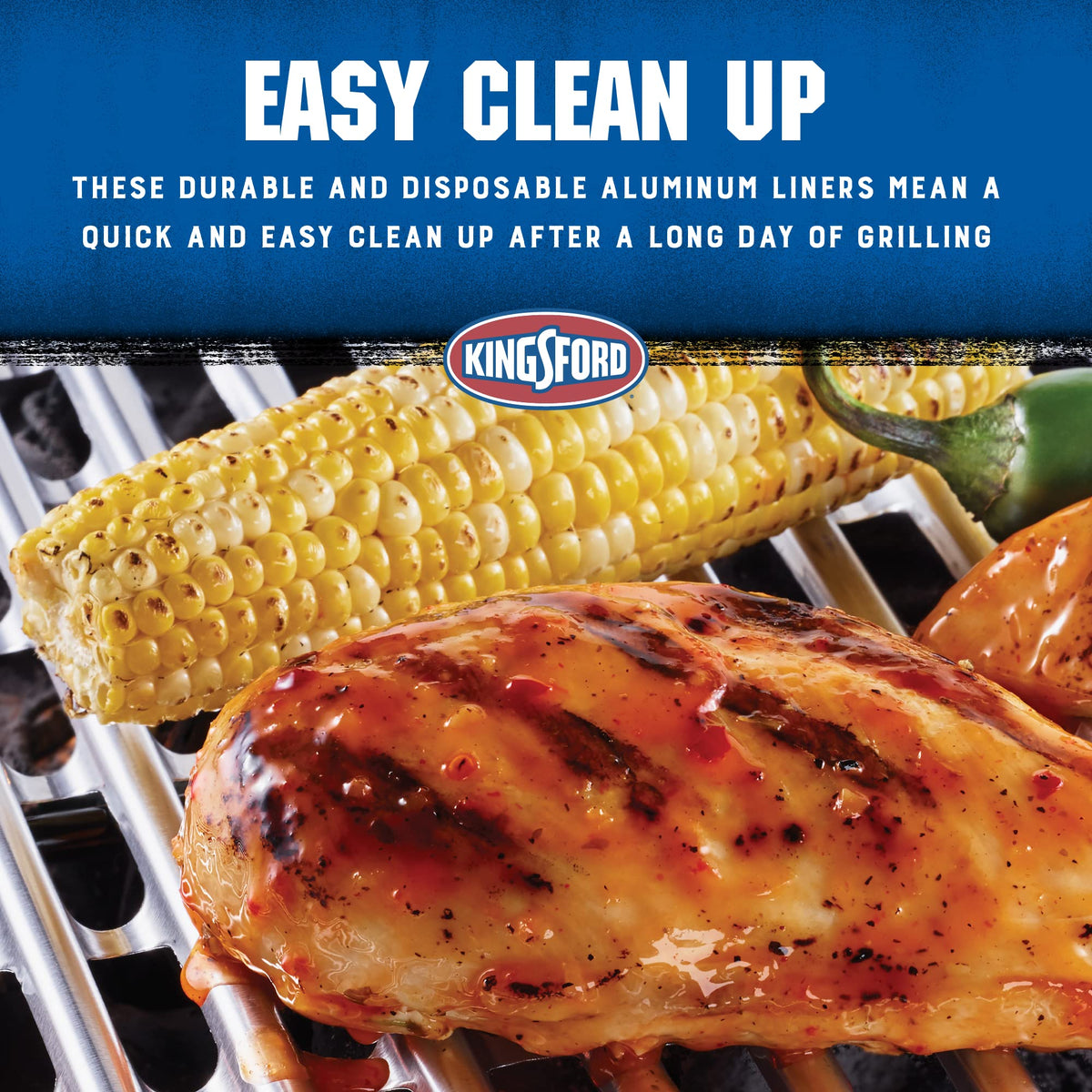 Kingsford disposable liners are easy to set up and discard after cooling.